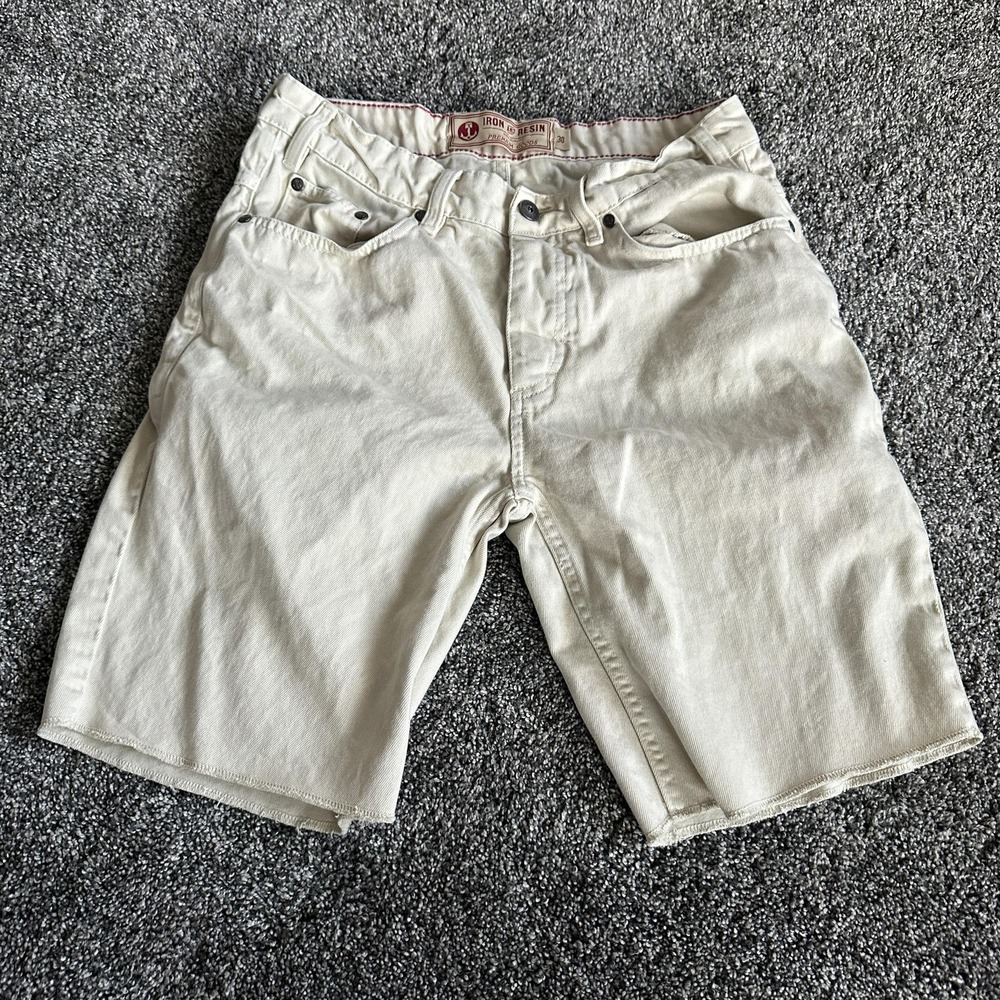 Iron and Resin Shorts Mens 30 Cream Denim Button Fly‎ Raw Hem 5 Pocket Casual